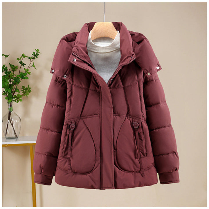 Damen Kurzjacke im Puffer‑Look mit Kapuze, taillierender Schnitt und Reißverschluss Drune