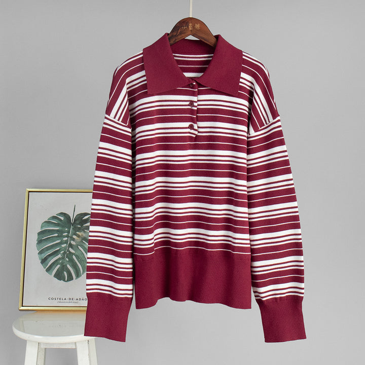 Damen Lässiges gestreiftes Poloshirt mit oversized Schnitt Drune