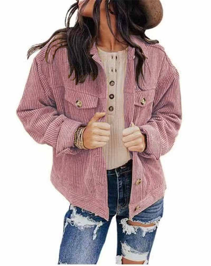 Damen lässige Kordjacke im Oversized-Schnitt mit Knopfdetails Drune