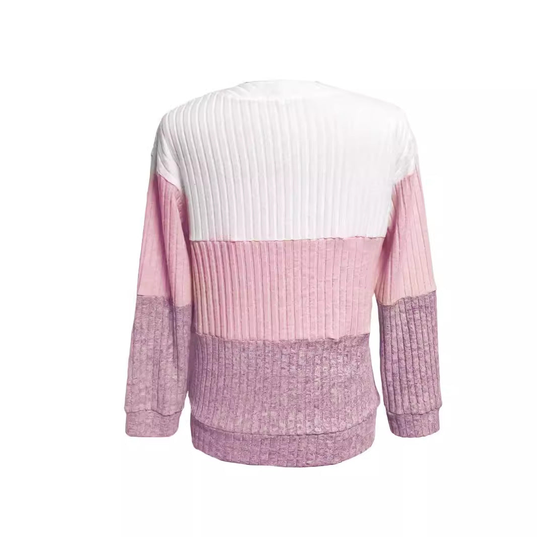 Damen nan gerippter Longpullover mit Ringreißverschluss und Colorblock-Struktur Drune