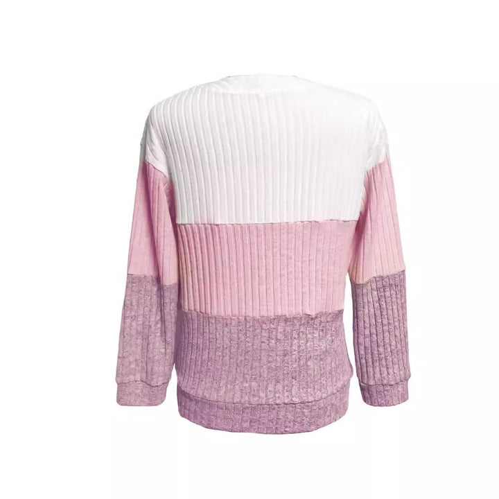 Damen nan gerippter Longpullover mit Ringreißverschluss und Colorblock-Struktur Drune