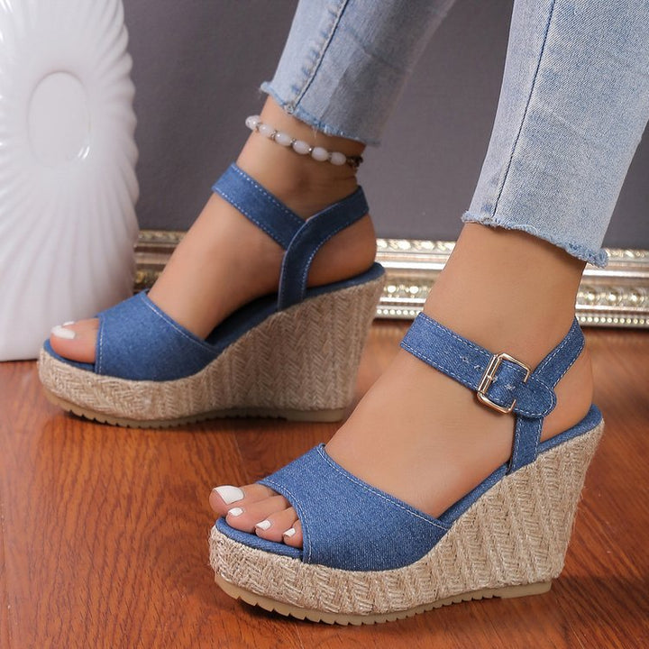 Damen Wedge-Sandaletten mit geflochtenem Jute-Detail und rutschfester Sohle Drune