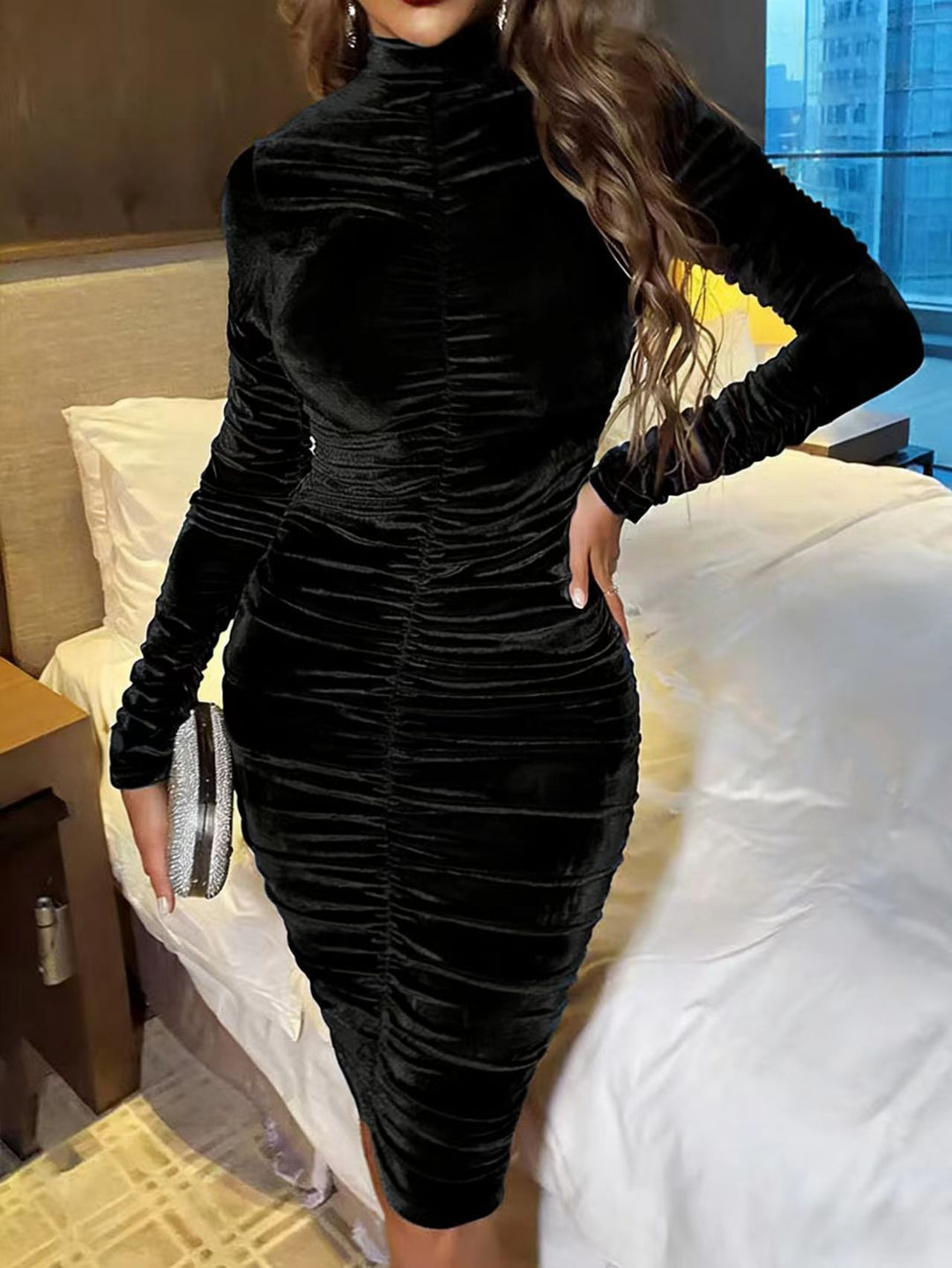 Damen Elegantes figurbetontes Samtkleid Drune