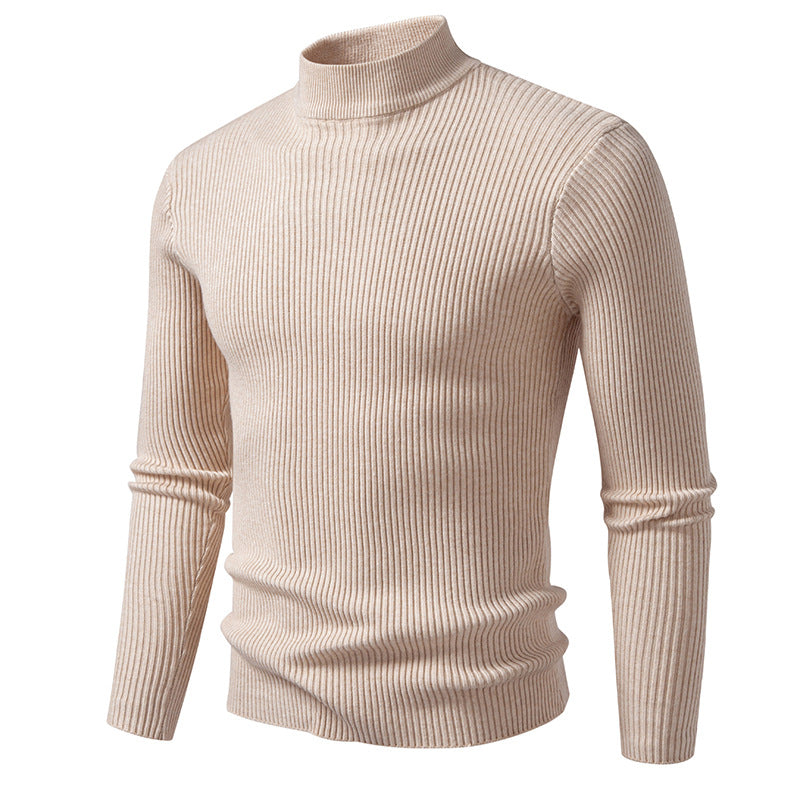 Herren Rippstrick-Mockneck-Pullover schmaler Schnitt thermischer Feinstrick Drune