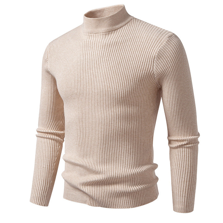 Herren Rippstrick-Mockneck-Pullover schmaler Schnitt thermischer Feinstrick Drune