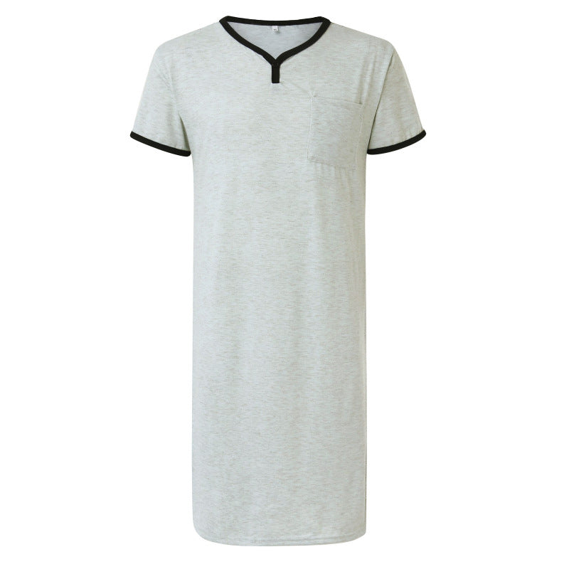 Herren nan langes Baumwoll-Schlafshirt mit Henley-Kragen Drune