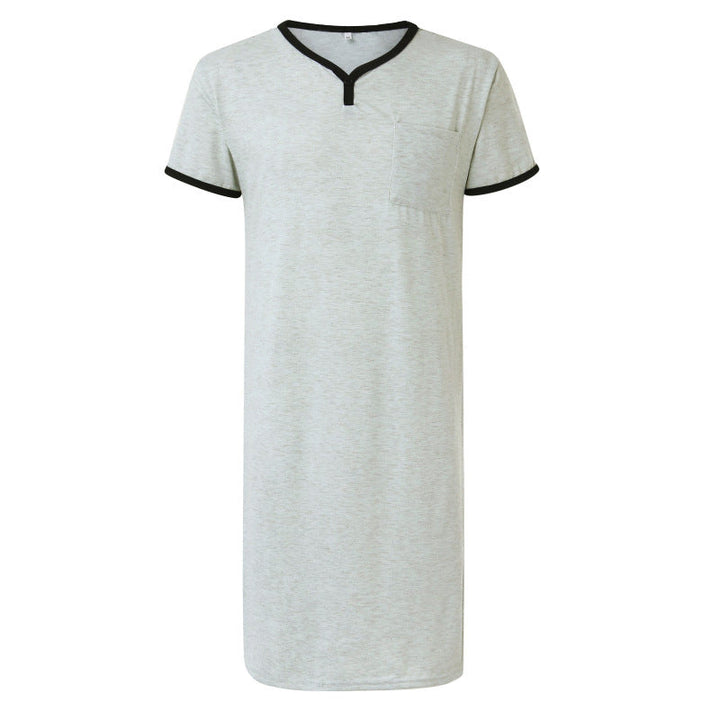 Herren nan langes Baumwoll-Schlafshirt mit Henley-Kragen Drune