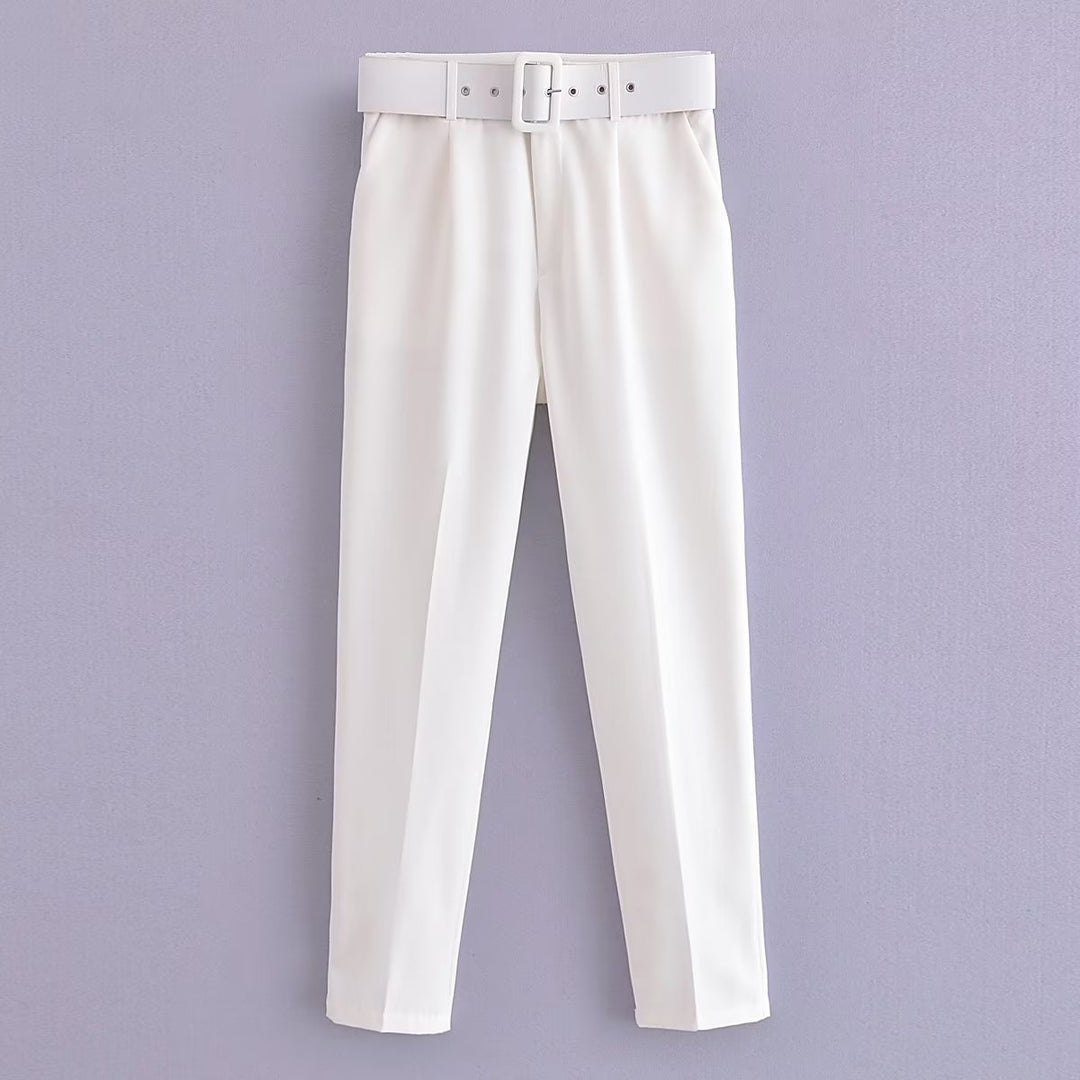 Damen Hochtaillierte Tailored-Hose mit Bundfalten und Stoffgürtel Drune