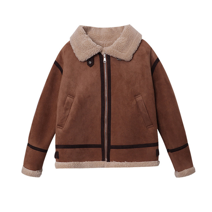 Damen modische Teddyjacke mit kontrastierenden Details Drune