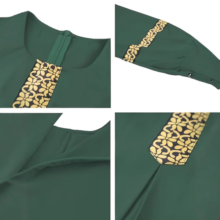Damen Kaftan-Kleid mit eleganten Goldakzenten und langen Ärmeln Drune