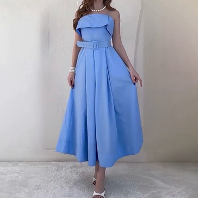 Damen Maxikleid mit Trägern und tailliertem Gürtel Drune