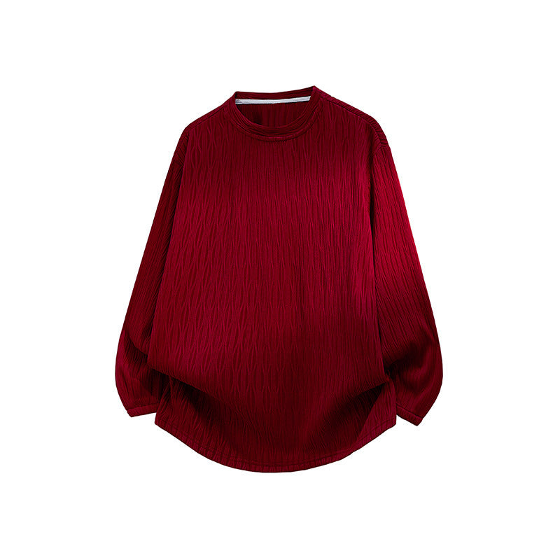 Unisex Oversize Strukturierter Rundhals-Pullover mit Ballonärmeln und abgerundetem Saum Drune