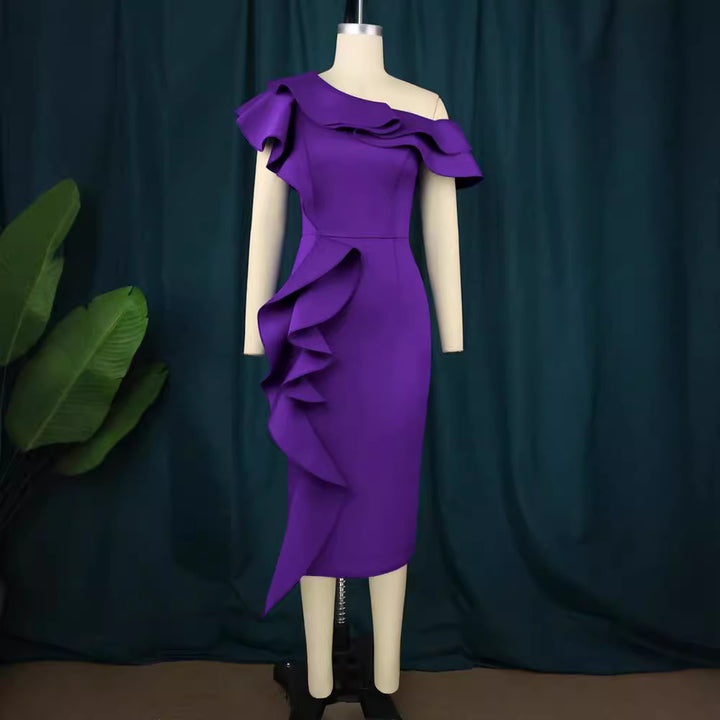 Damen figurbetontes Rüschendes Wickelkleid Drune
