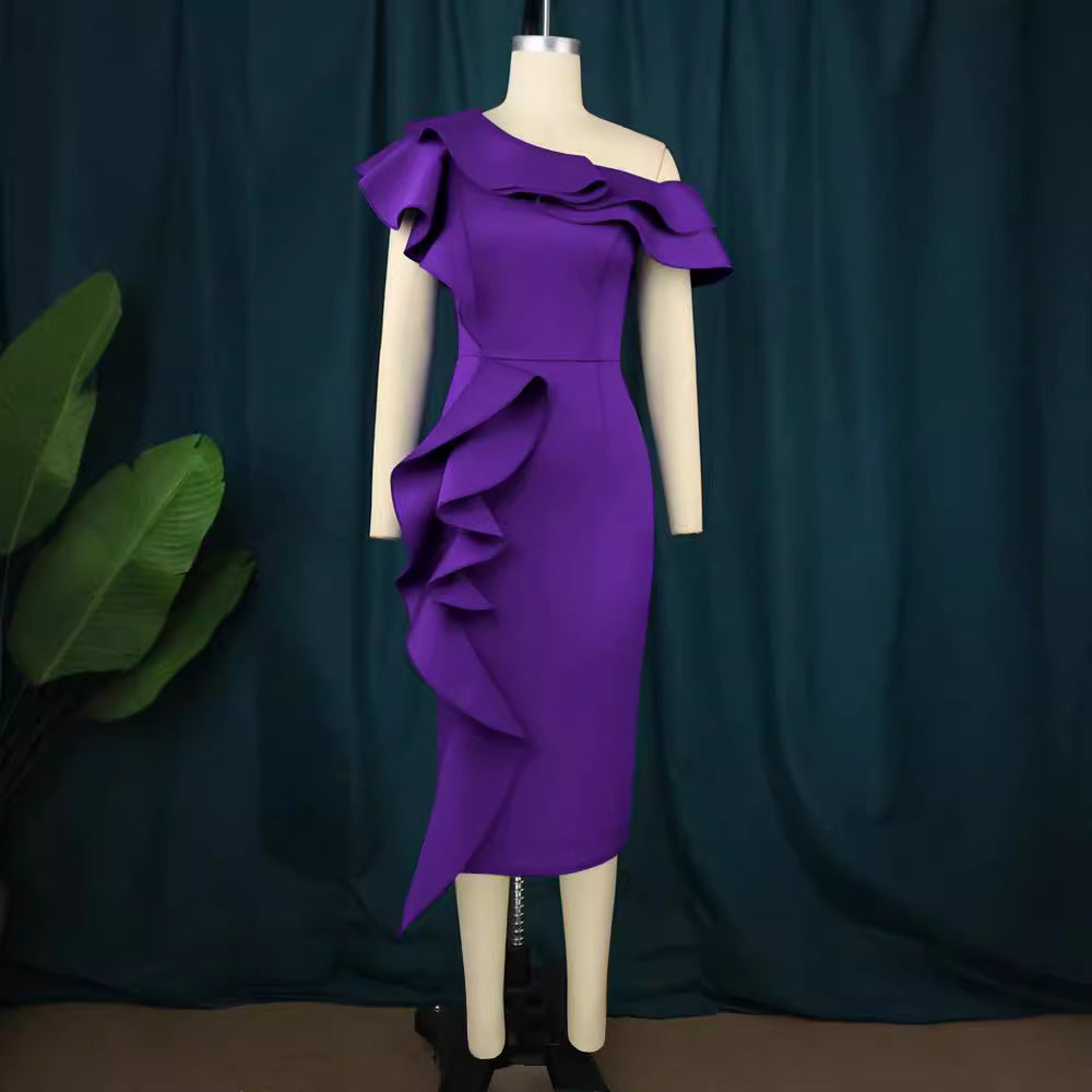 Damen Elegantes Etuikleid mit asymmetrischem Rüschendesign Drune