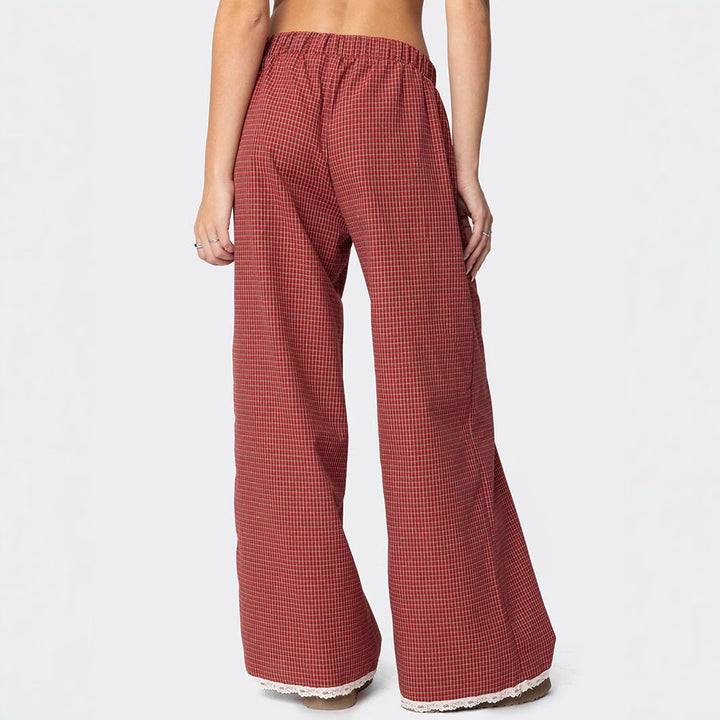 Damen Weit geschnittene Karohose mit Spitzendetails Drune