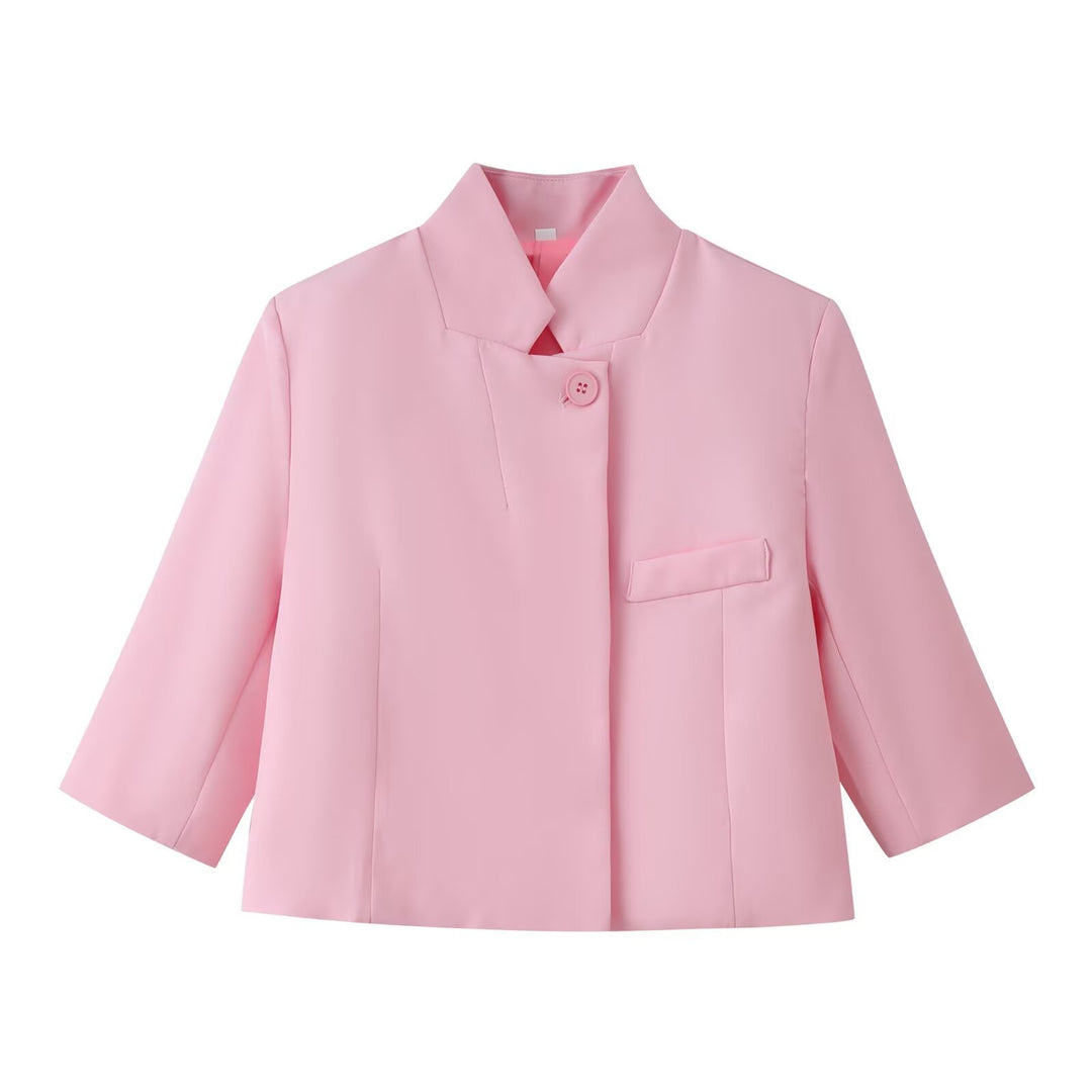 Damen Boxy-Kurzjacke mit Stehkragen und dreiviertelärmeln Drune