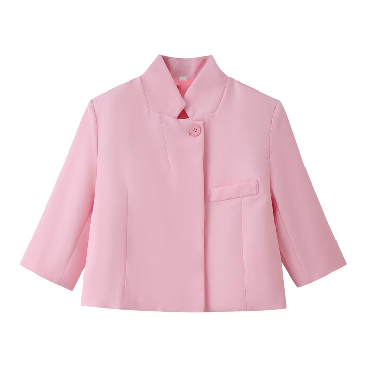 Damen Boxy-Kurzjacke mit Stehkragen und dreiviertelärmeln Drune