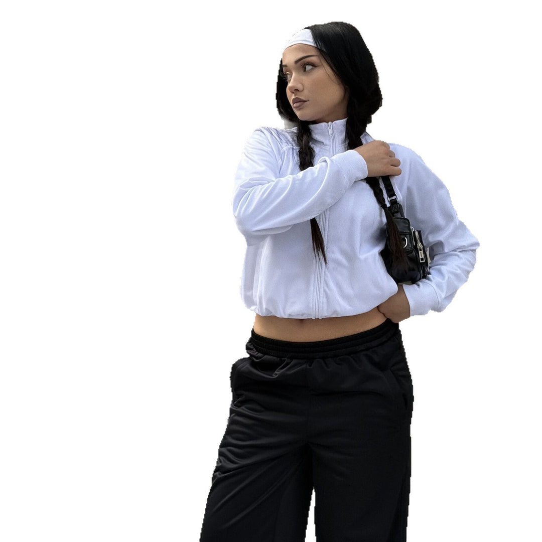 Damen Cropped-Trainingsjacke und hochtaillierte Jogginghose Set aus funktionalem Polyester Drune