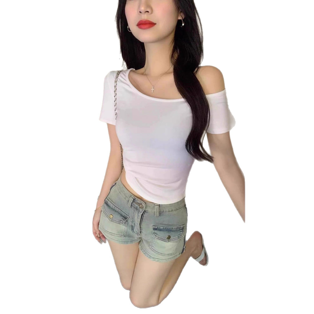 Damen lässiges Crop-Top im Off-Shoulder Stil Drune
