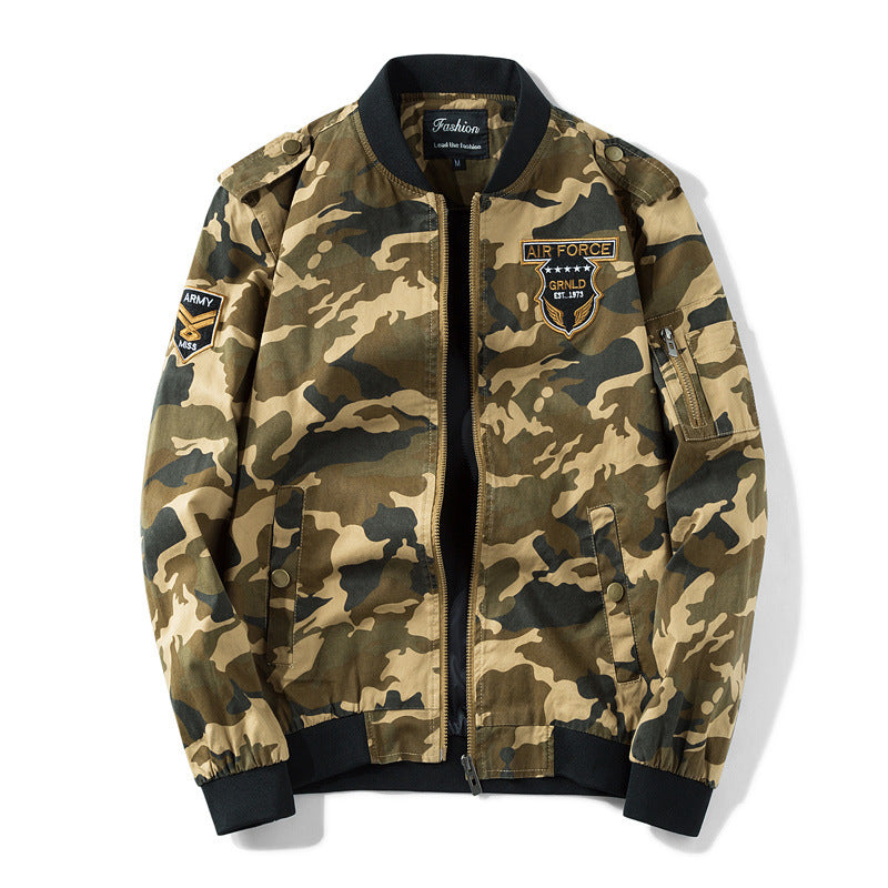 Herren Military-Camo Bomberjacke mit Patch-Details, Ärmeltasche und gerippten Bündchen Drune