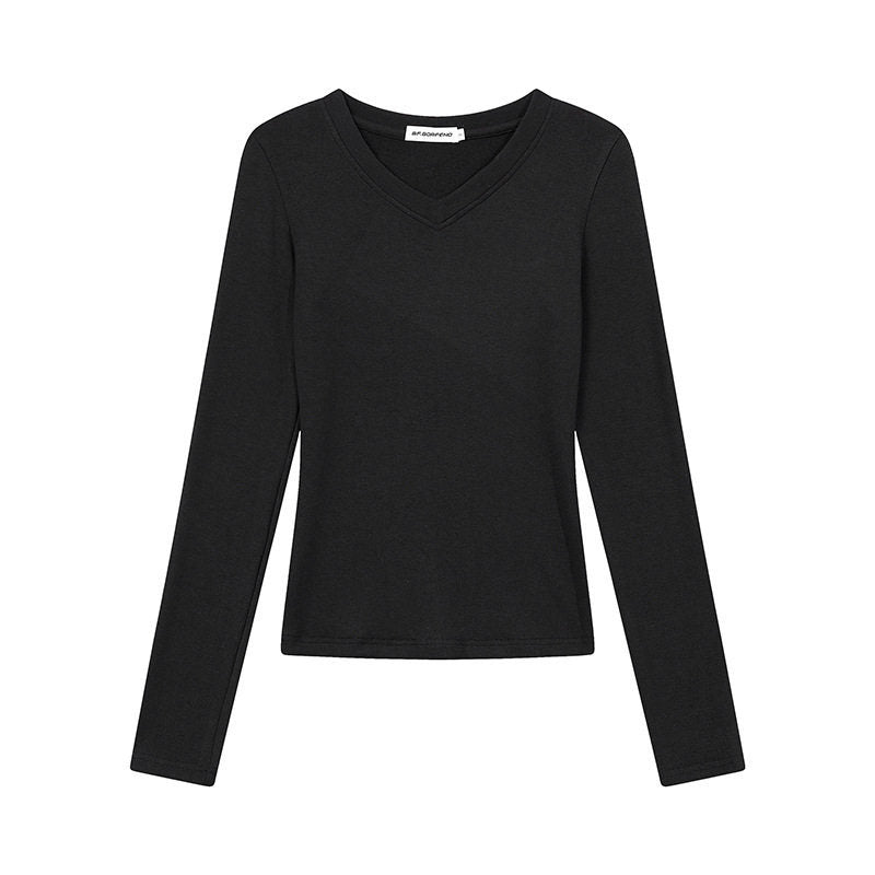 Damen Langarmshirt mit V-Ausschnitt und tailliertem Slim-Fit Drune
