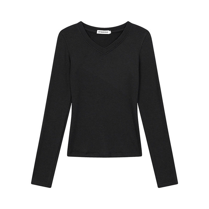Damen Langarmshirt mit V-Ausschnitt und tailliertem Slim-Fit Drune