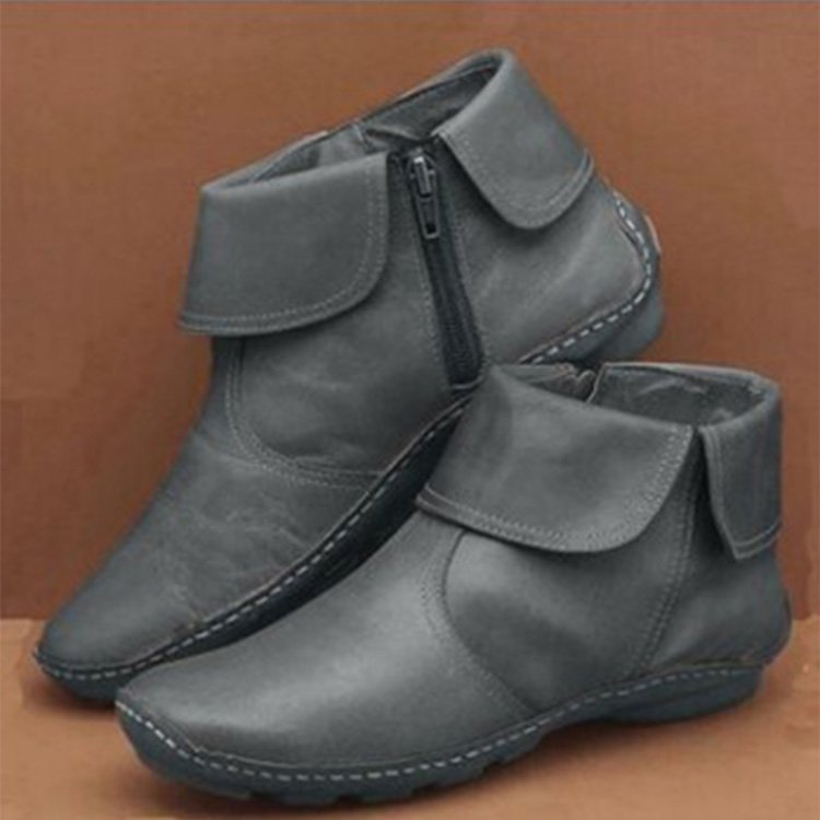 Damen Kurzstiefeletten mit umklappbarem Manschettenkragen und Seitenreißverschluss Drune