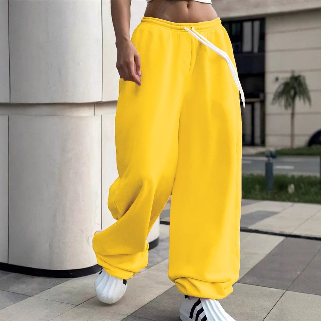 Damen nan weite Baggy-Jogginghose mit hohem Komfortbund, Kordelzug und elastischen Knöchelbündchen Drune