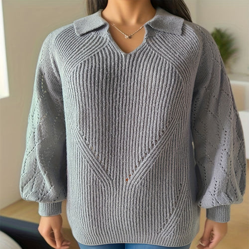 Damen Strickpullover mit eleganter Stickerei und auffälligem V-Ausschnitt Drune