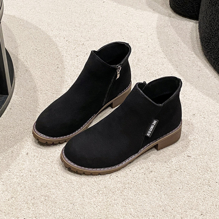 Damen nan kurze Reißverschluss-Stiefelette aus Veloursoptik mit profiliertem Traktorsohlensystem und gepolstertem Komfortfutter Drune