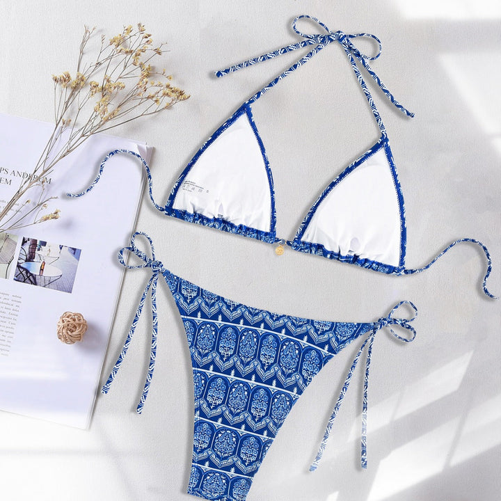 Damen Triangel-Bikini mit verspielt floralem Design und bindbaren Trägern Drune