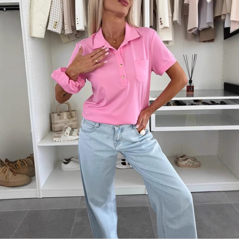 Damen Poloshirt mit Knopfleiste und Brusttasche Drune