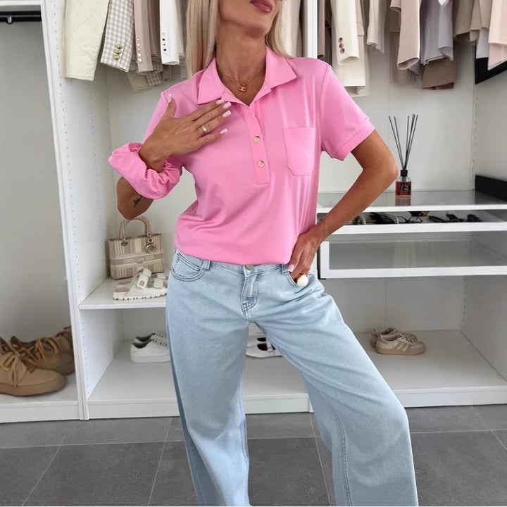 Damen Poloshirt mit Knopfleiste und Brusttasche Drune
