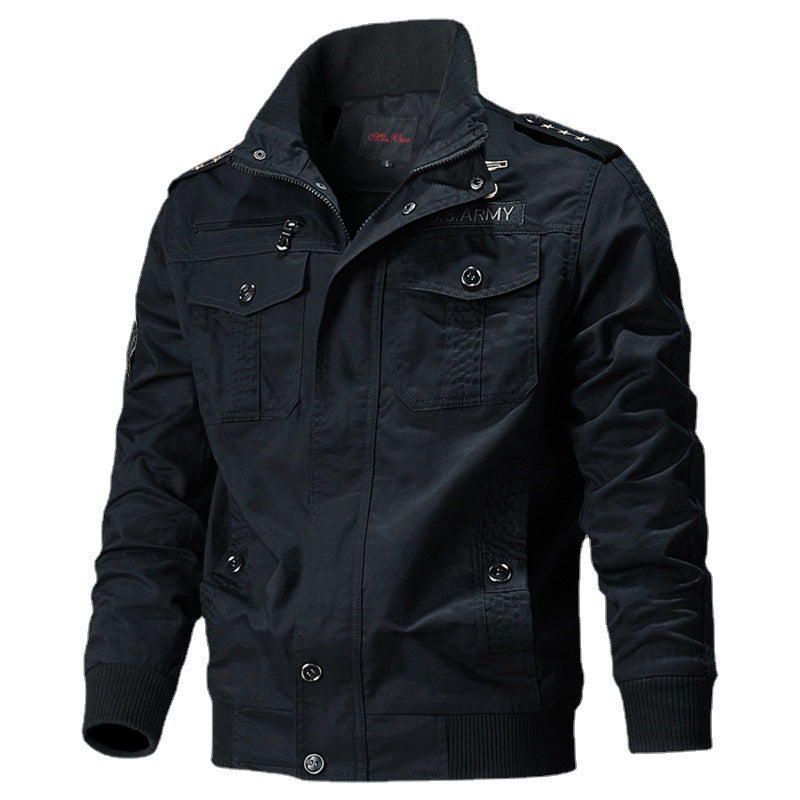 Herren Canvas-Pilotblouson mit Schulterpaspeln, Reißverschlussleiste und Utility-Pattentaschen Drune