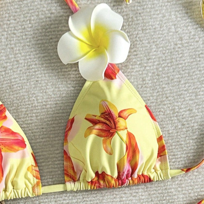 Damen Triangel-Bikini-Set mit floralen Akzenten Drune