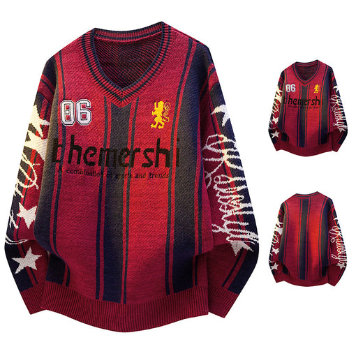 Herren Modischer V-Ausschnitt Pullover mit bunten Streifen Drune