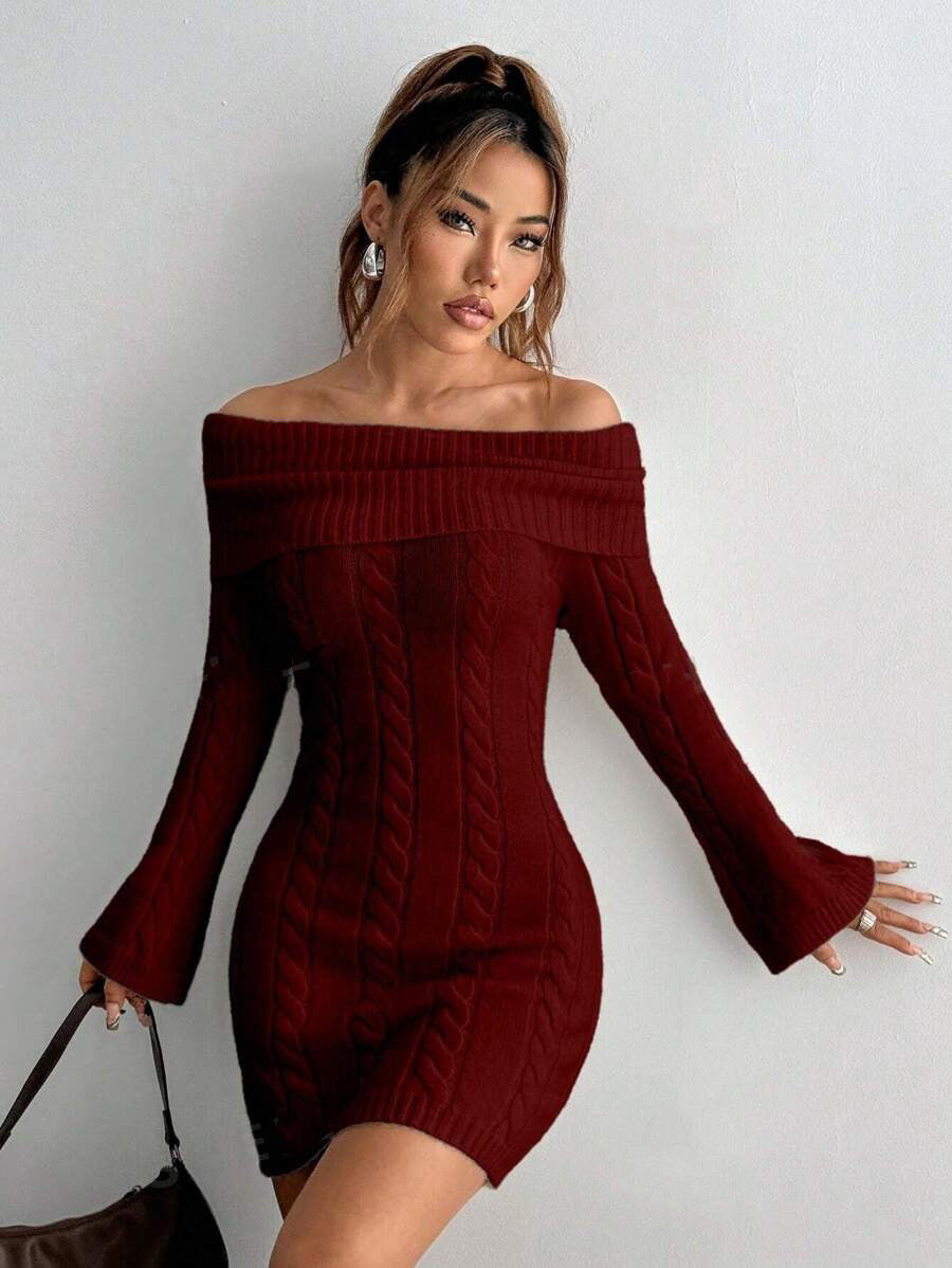 Damen Strickkleid mit Off-Shoulder Design Drune