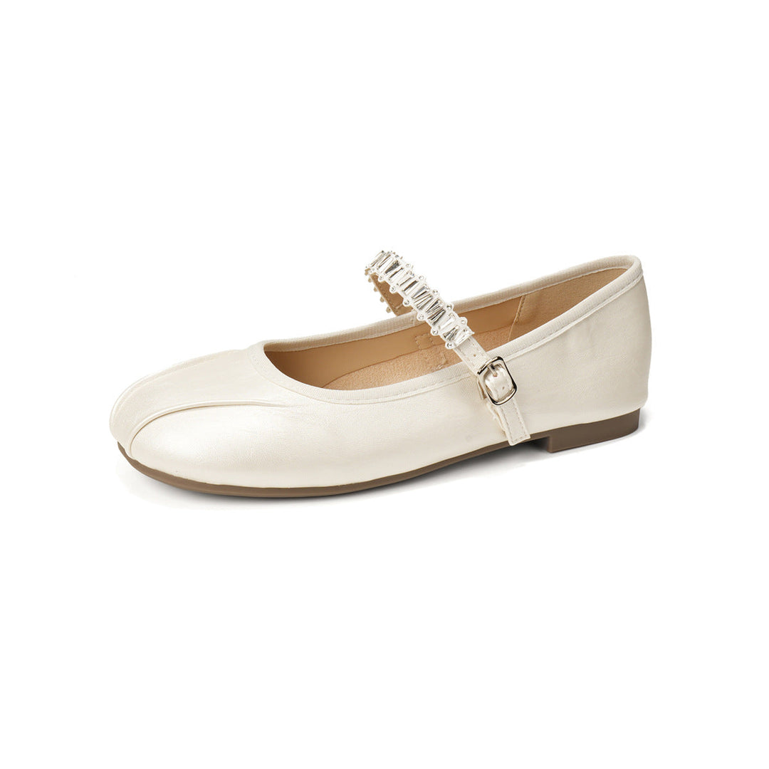 Damen Ballerinas mit elegantem Riemen und schimmerndem Obermaterial Drune