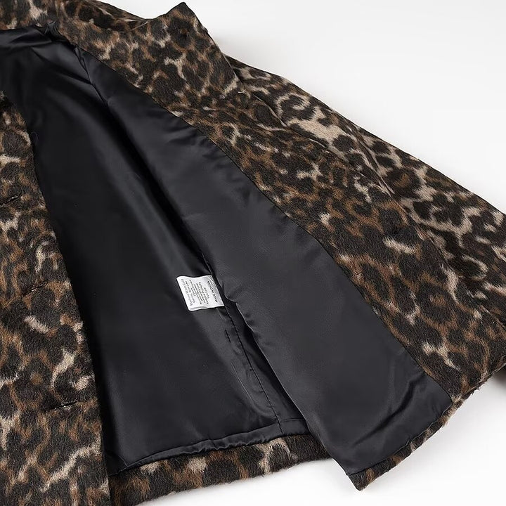 Damen nan kastige Kurzjacke mit Leopardenprint, Schalkragen und aufgesetzten Pattentaschen Drune