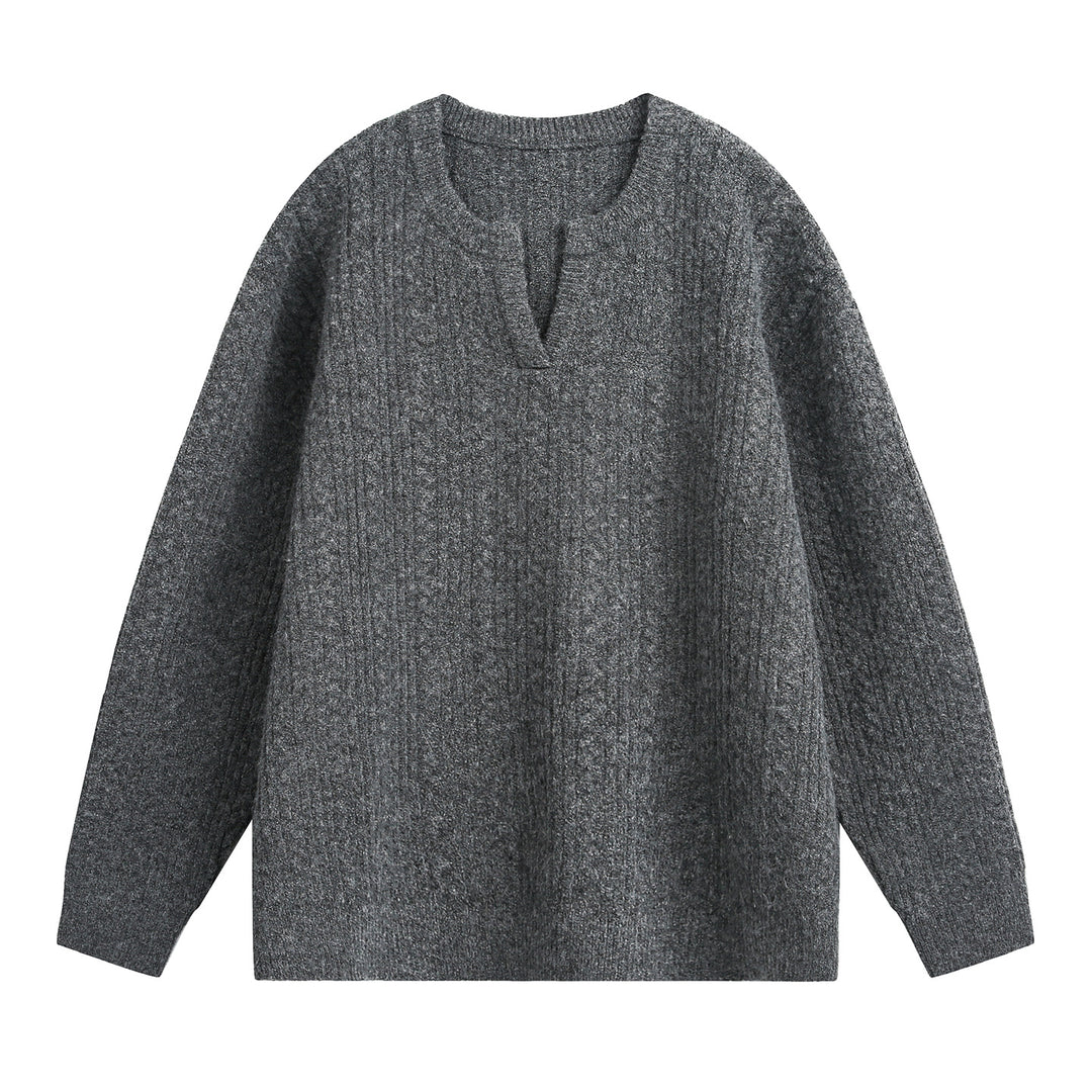 Unisex Relaxed-Fit Strickpullover mit Rundhalsausschnitt und V‑Schlitz Drune