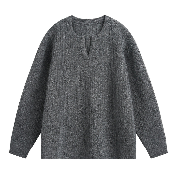 Unisex Relaxed-Fit Strickpullover mit Rundhalsausschnitt und V‑Schlitz Drune