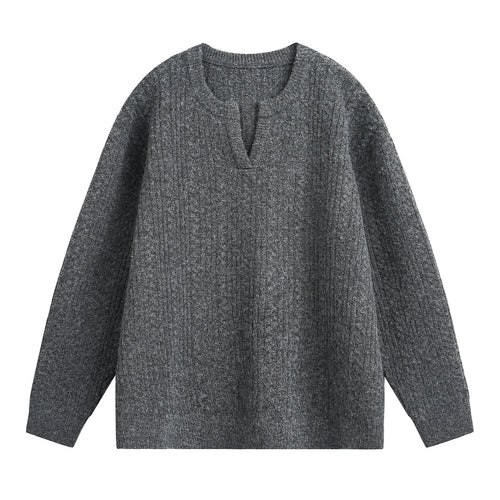 Unisex Relaxed-Fit Strickpullover mit Rundhalsausschnitt und V‑Schlitz Drune