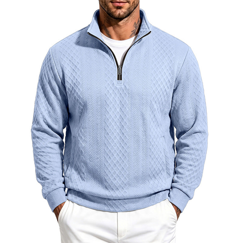 Herren Troyer-Sweatshirt mit feiner Rautenstruktur, halbem Reißverschluss und Eingrifftaschen Drune