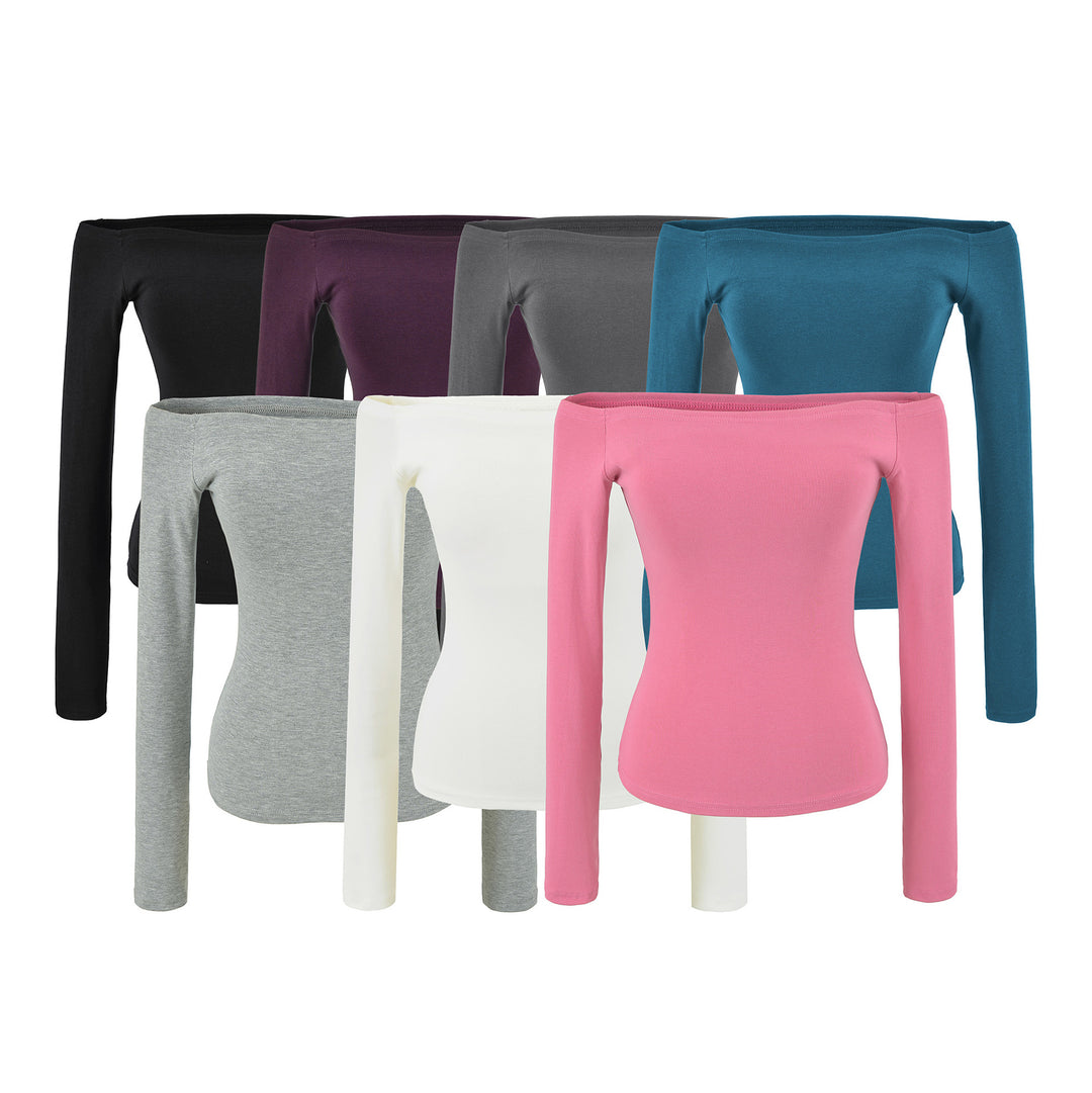 Damen Enganliegendes Off-Shoulder Longsleeve aus Stretch-Jersey Drune