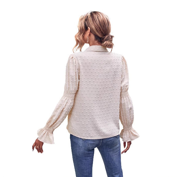 Damen elegante Bluse mit Puffärmeln und Struktur Drune