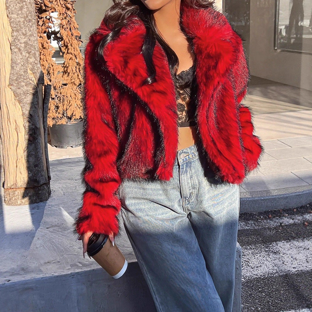 Damen Modische Kurzjacke mit glamourösem Kunstfell Drune