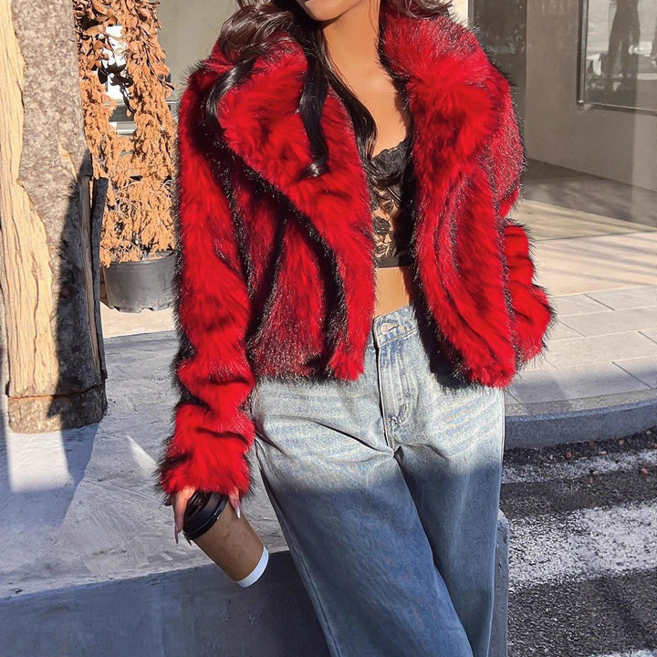 Damen Modische Kurzjacke mit glamourösem Kunstfell Drune
