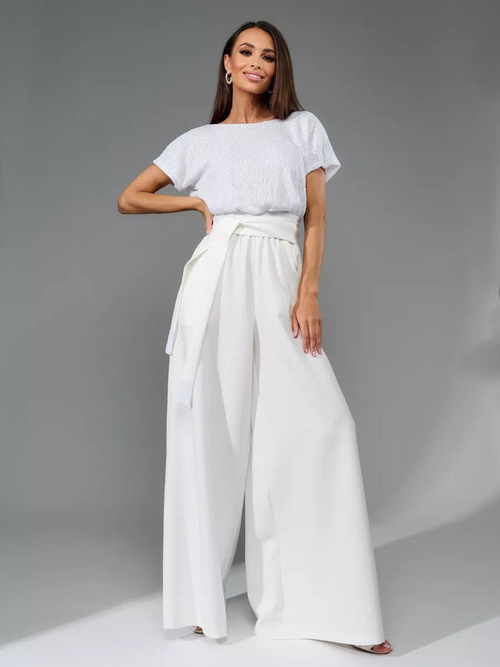 Damen Glitzernder Jumpsuit mit weitem Bein und Taillengürtel Drune
