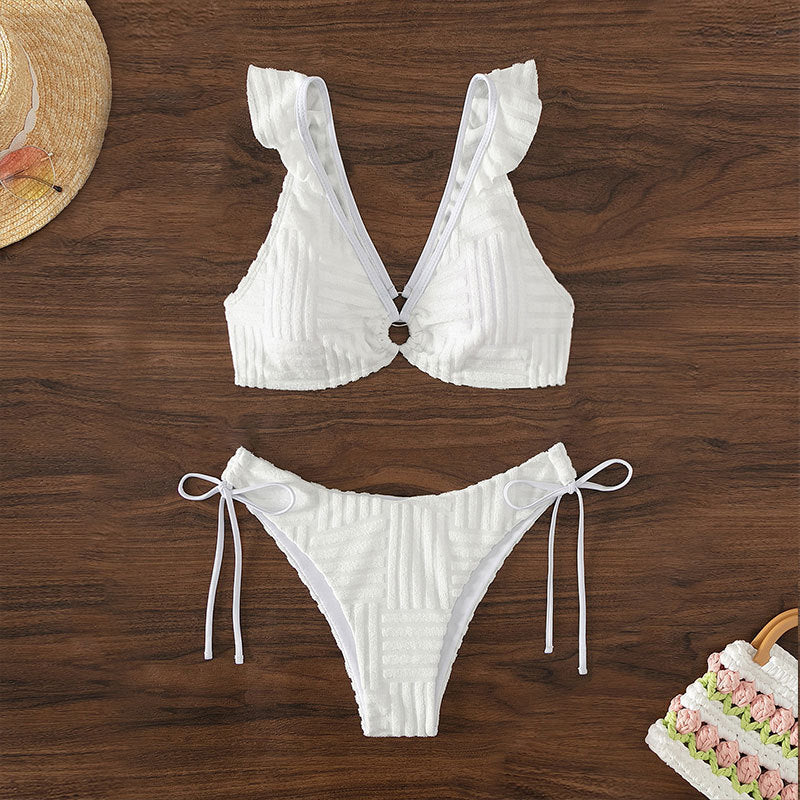Damen Triangel-Bikini mit Rüschendetails und dekorativen Ring Drune
