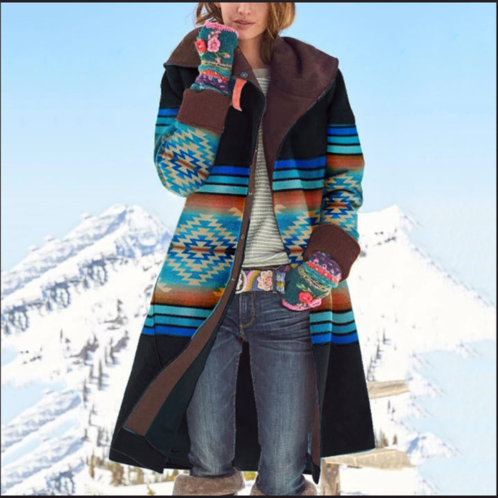 Damen Langer alpiner Mantel mit geometrischem Muster Drune